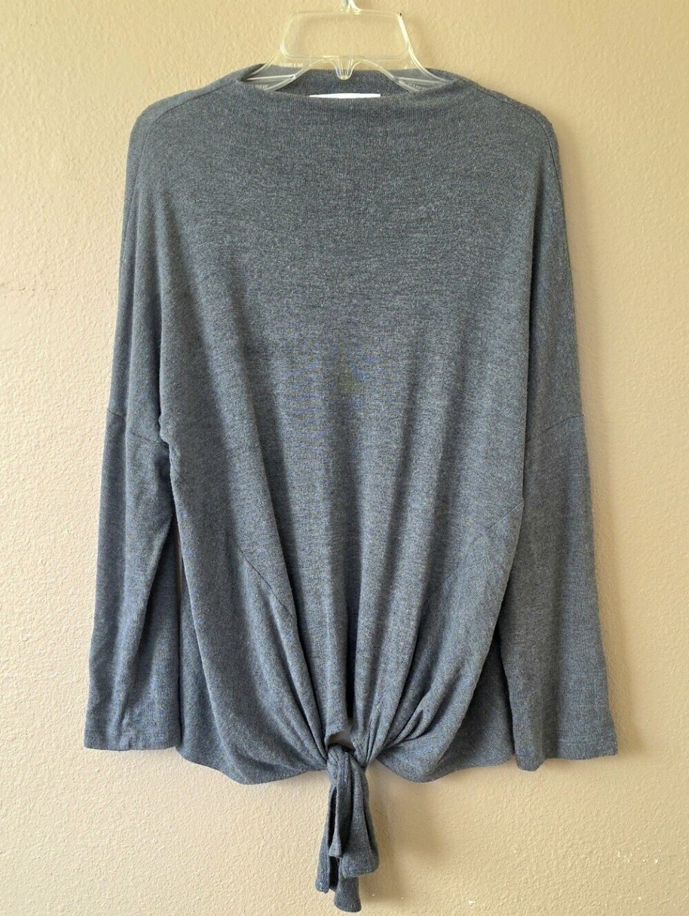 Amour Vert Womens Gray Tie Front Boat Neck Long Sleeve Shirt - Size Small